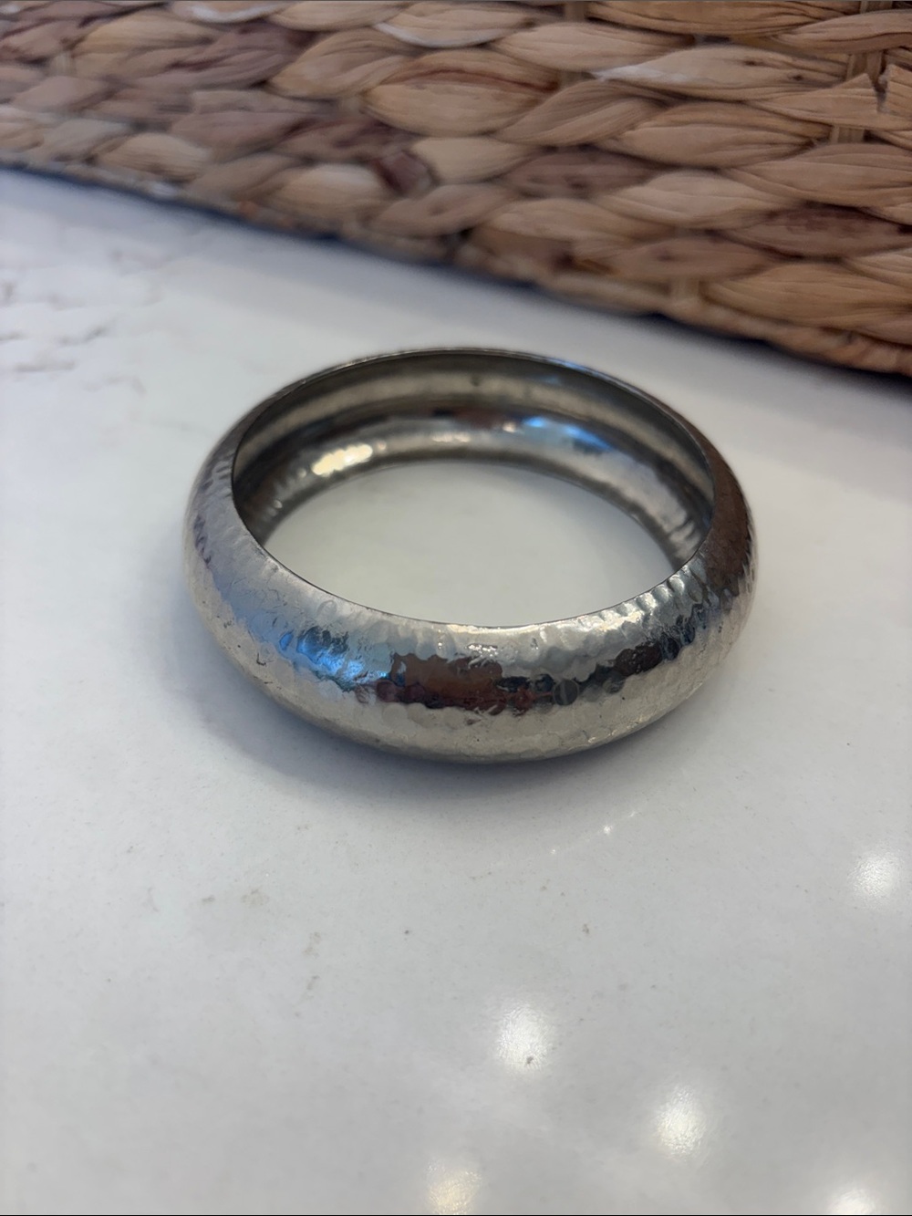 Silver Hammered Dome Bangle Bracelet